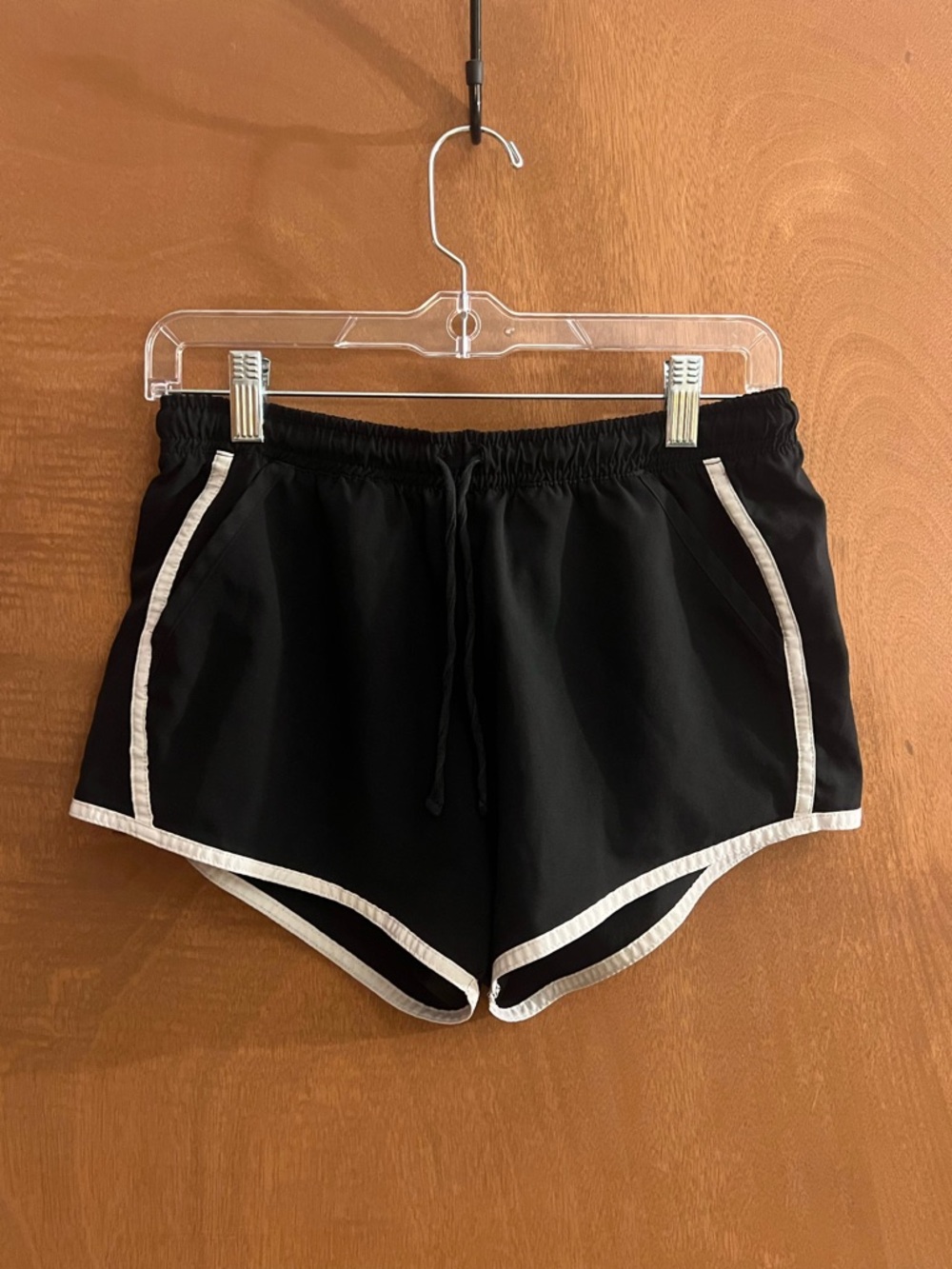 Women's Black Athletic Shorts with White Trim and Drawstring